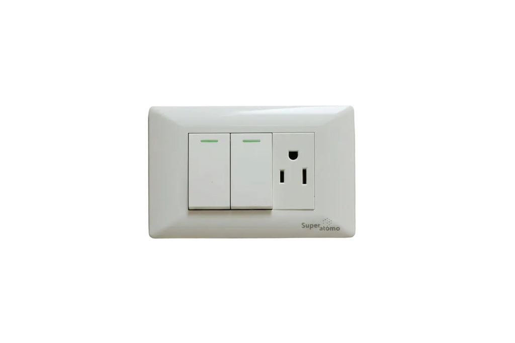 PLACA  CON  2  INTERRUPTORES  DE  ESCALERA  Y  1  CONTACTO  DE  1  MÓDULO