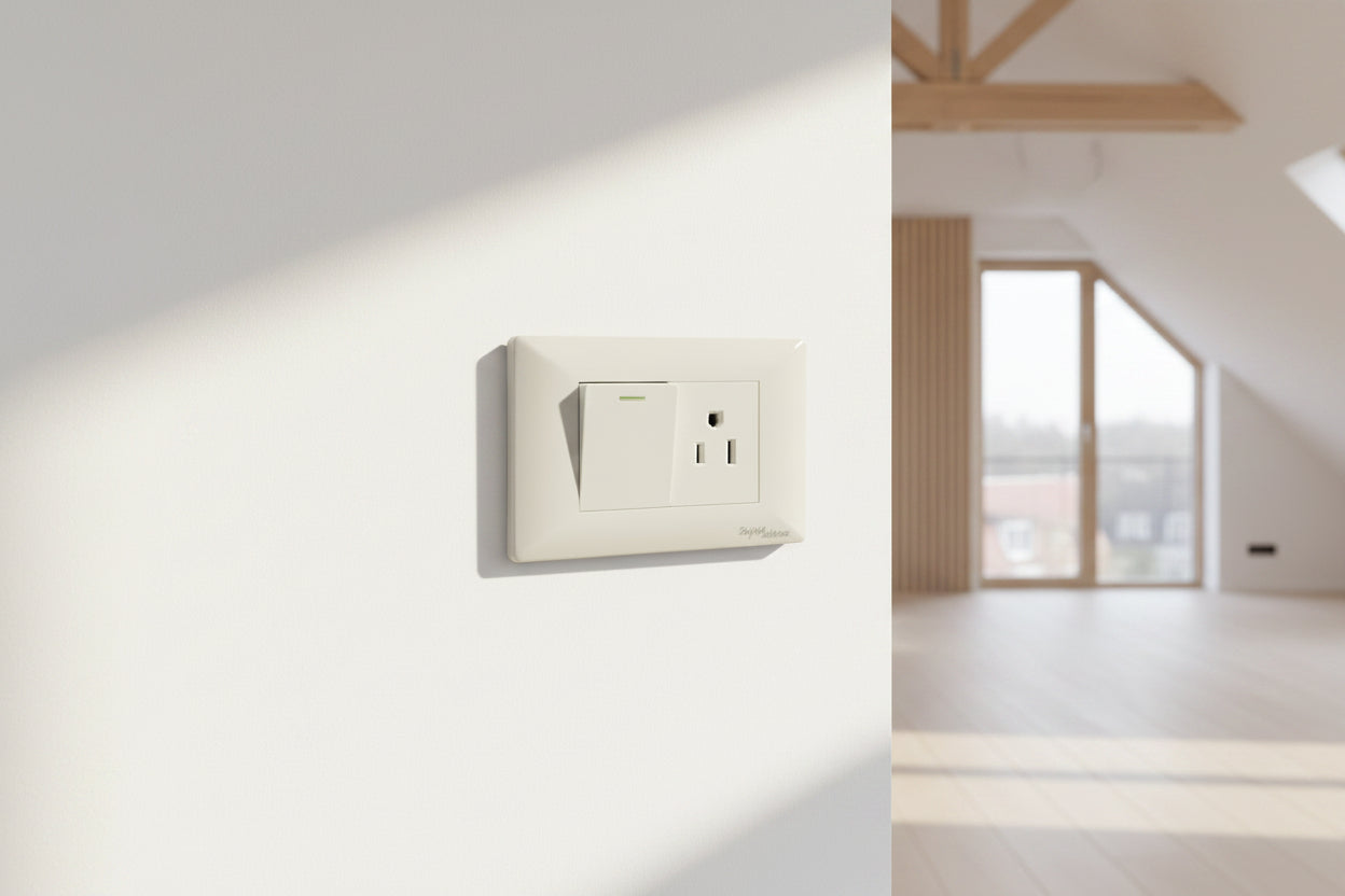 PLACA  CON  1  INTERRUPTOR  DE  ESCALERA  Y  1  CONTACTO  DE  1.5  MÓDULOS Imagen secundaria del producto